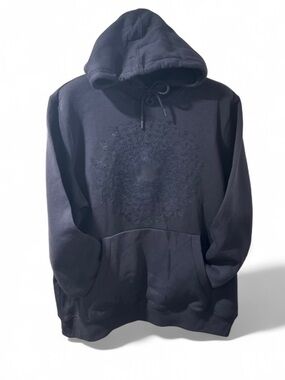 NWT Men’s Embroidered Monochrome Design Navy Blue Hoodie Sweatshirt Size Large